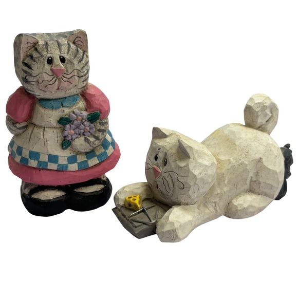 Midwest Of Cannon Falls Other - Midwest of Cannon Falls Cat Figurines Folk Art Wood Look Resin Set of 2